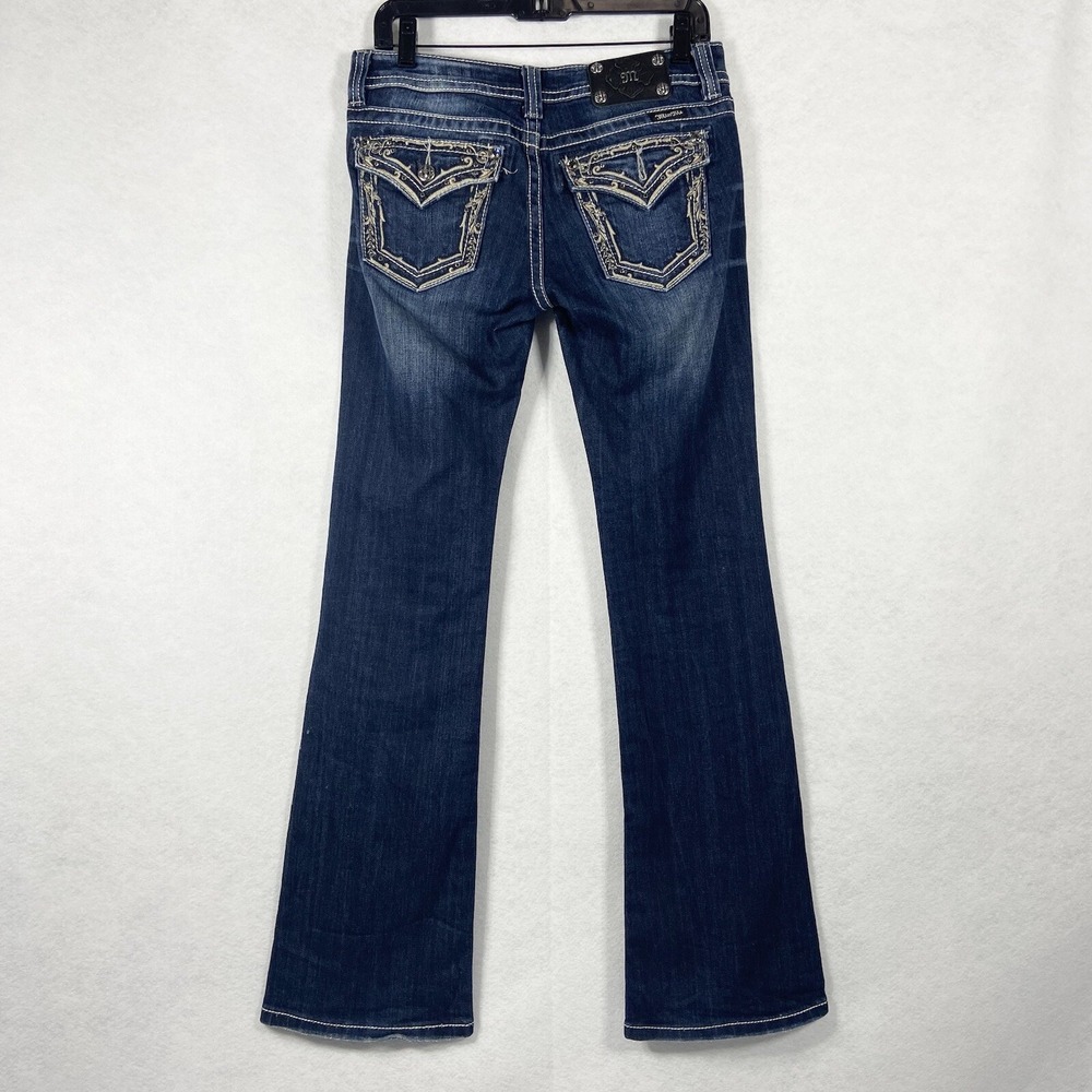 Miss Me Jeans Women's 28 Blue Mid Rise Bootcut Embroidered Studded Dark Wash EUC